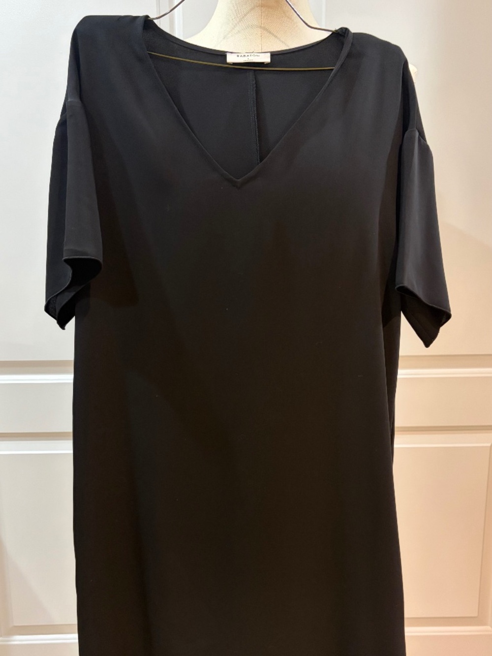 Babaton Aritzia Black Shift Dress Minimalist V-Neck Draped Sleeve Dress